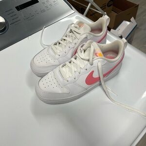 Nike White Sneakers with Pink Swoosh